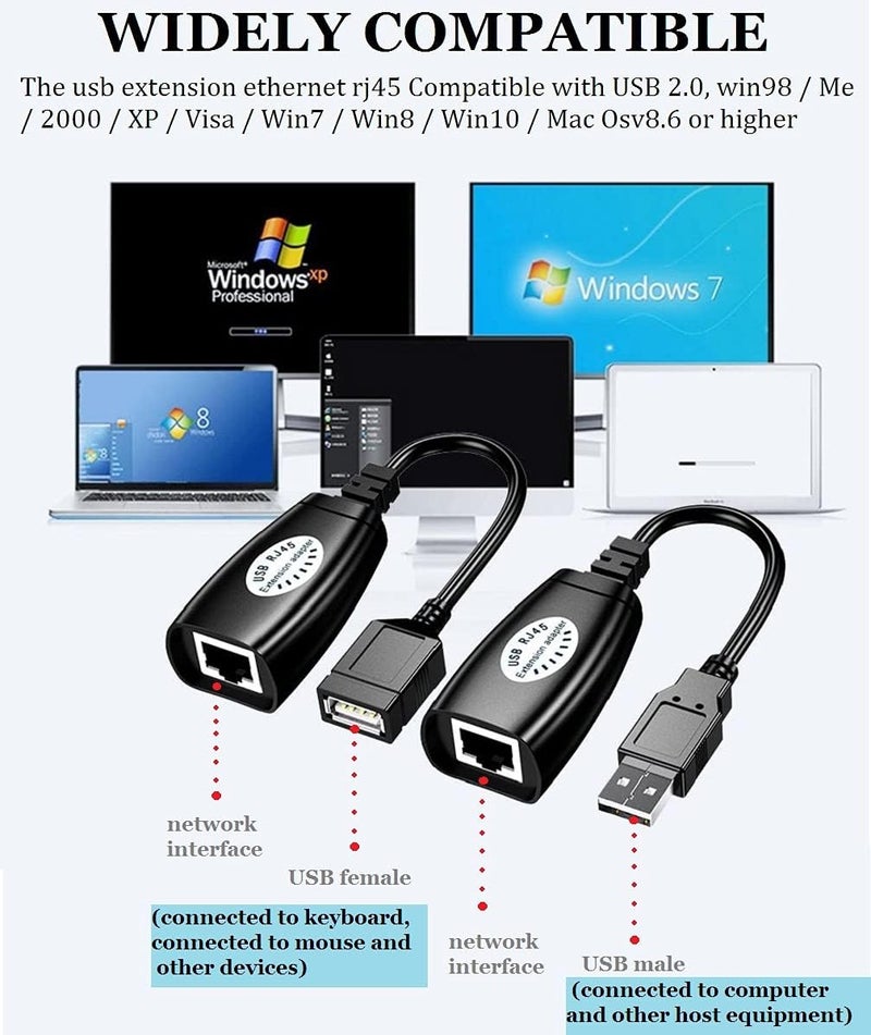 GUO USB Extender Over RJ45 Cat 6/5/5e Adapter, RJ45 Ethernet Splitter to USB Extension UP to 50m/164ft, Compatible with Computers, Mobile Phones, Mice, Keyboards, U Disks, Printers, Cameras - Image 5